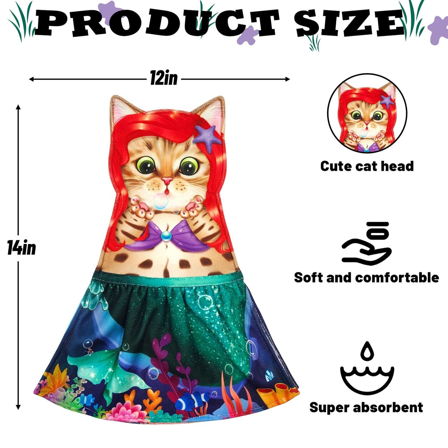 Mermaid Fairy Tale Towel,cat hand towel