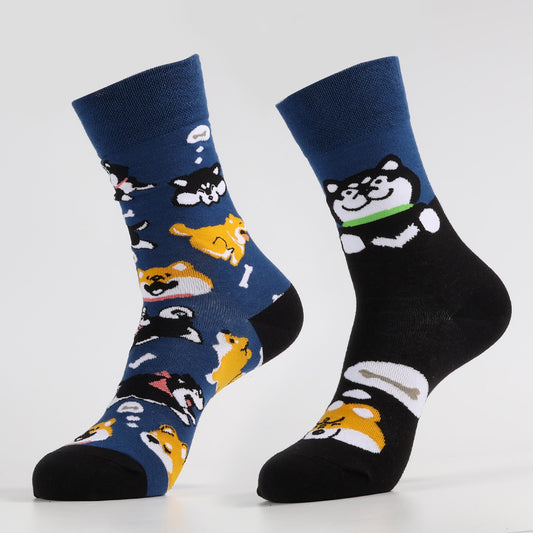 Dog chasing bone sock | Cute animal print socks for men and women