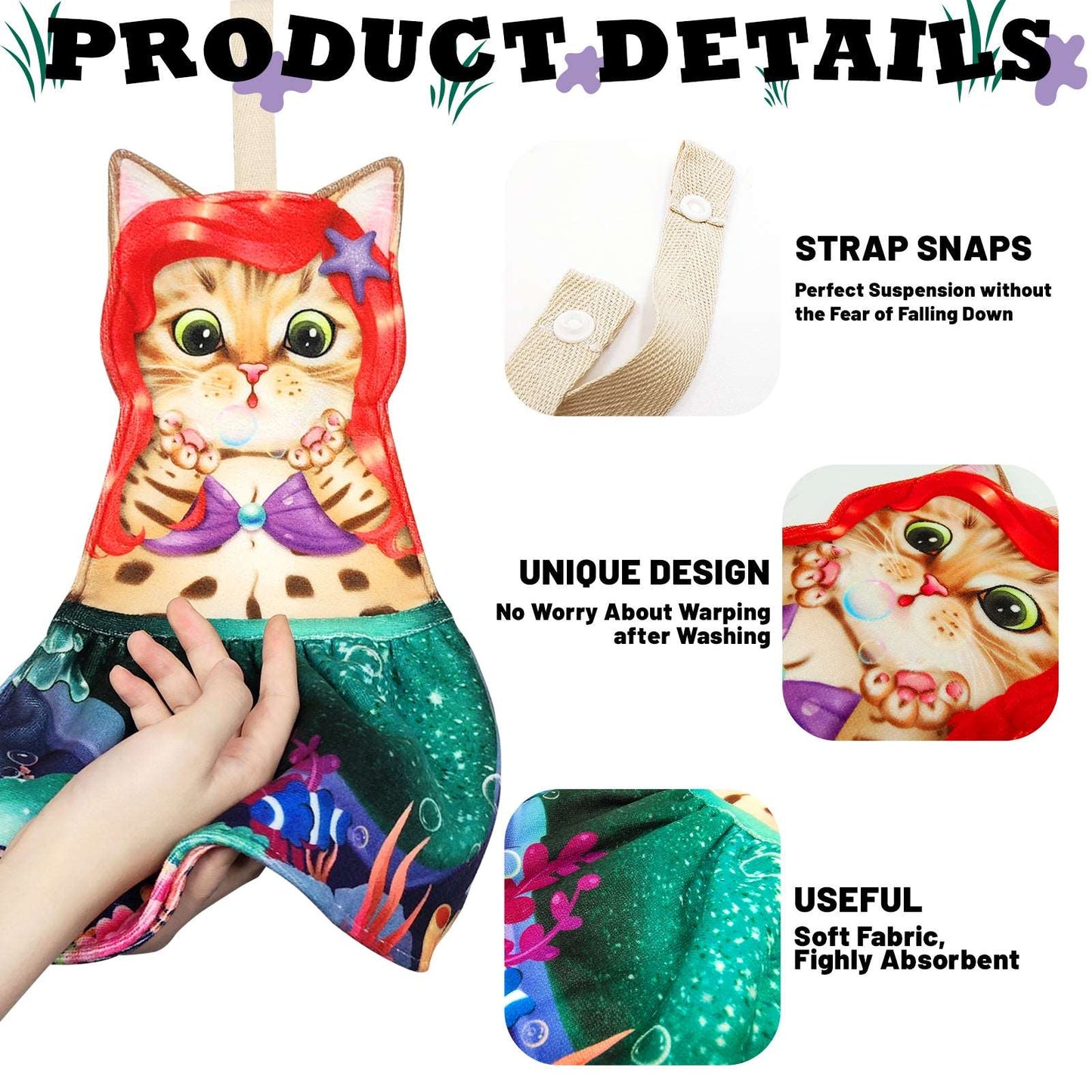 Mermaid Fairy Tale Towel,cat hand towel