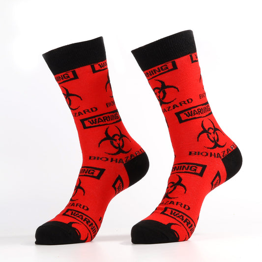 WARNING Biohazard Socks | Crazy red socks for men and women