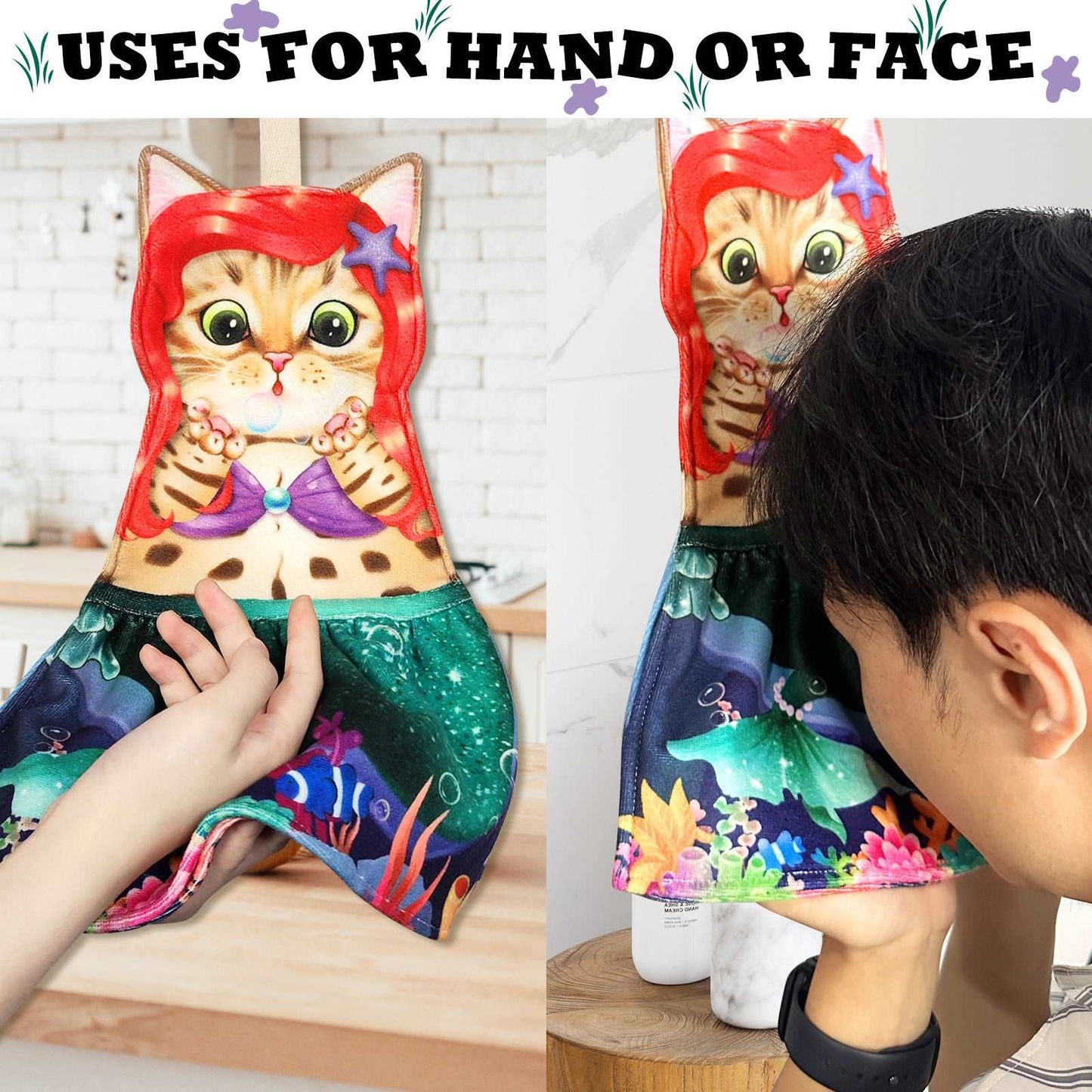 Mermaid Fairy Tale Towel,cat hand towel