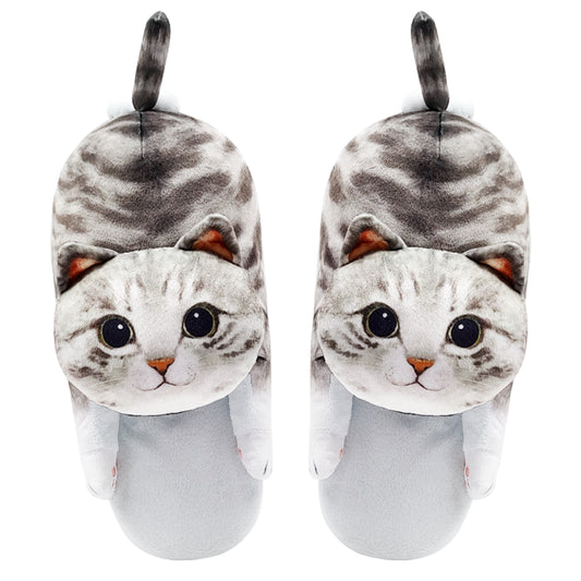 Cute adult grey cat slippers