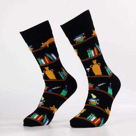 Cat Among the Book Socks | Cozy Bookshelf Cat Socks