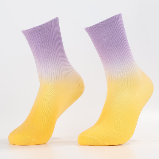 Purple To Yellow Socks | Novelty Crew Socks For Women