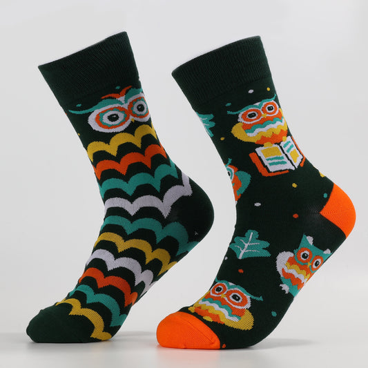 Read Owl Socks | Colorful Owl Crew Socks