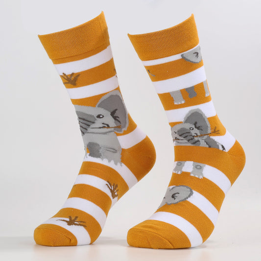 Striped Elephant Socks | Funny Animal Crew Socks