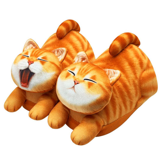 stretching cat slippers