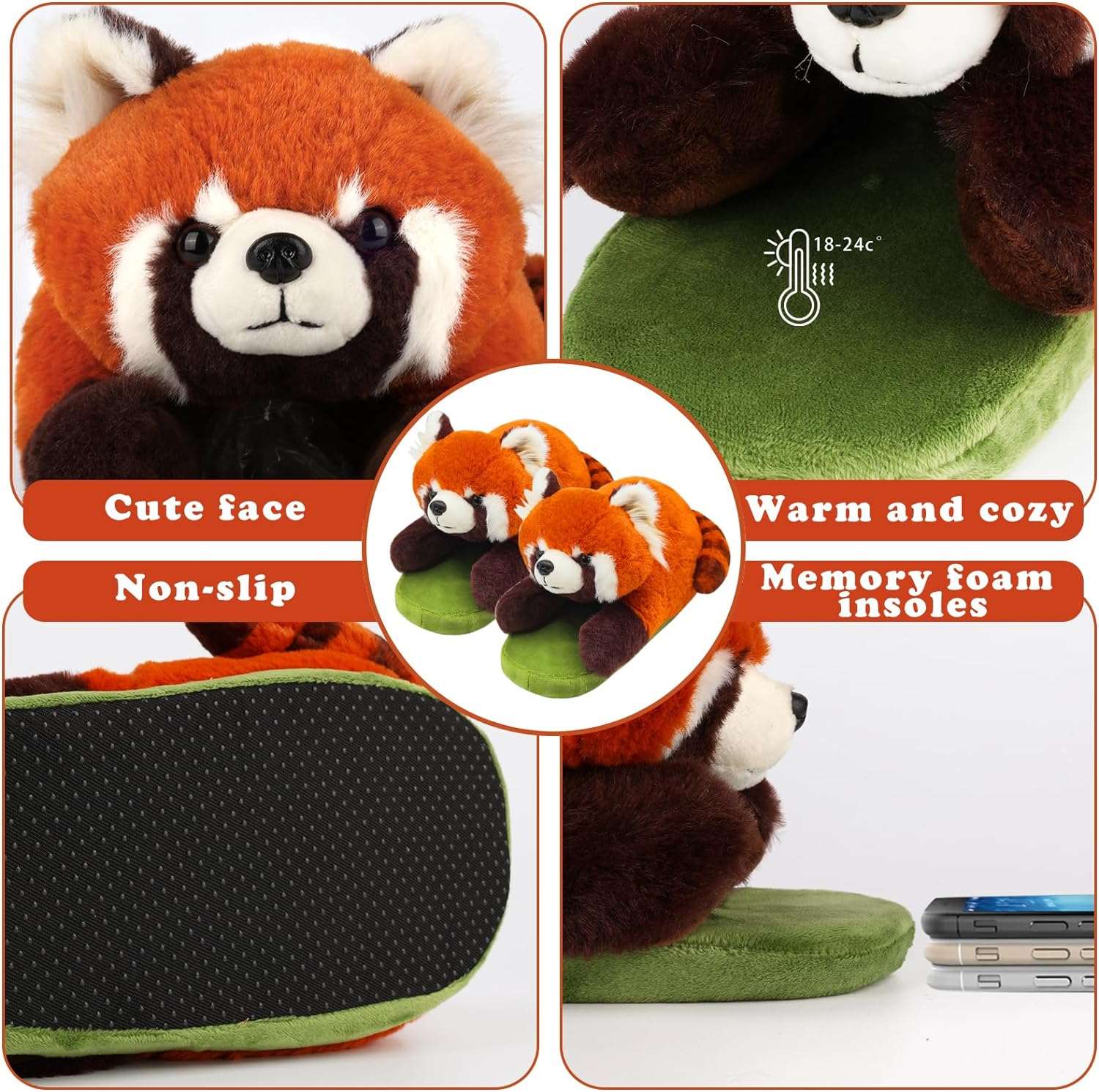 Detail of red panda slippers