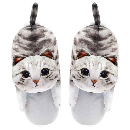 Cute adult grey cat slippers