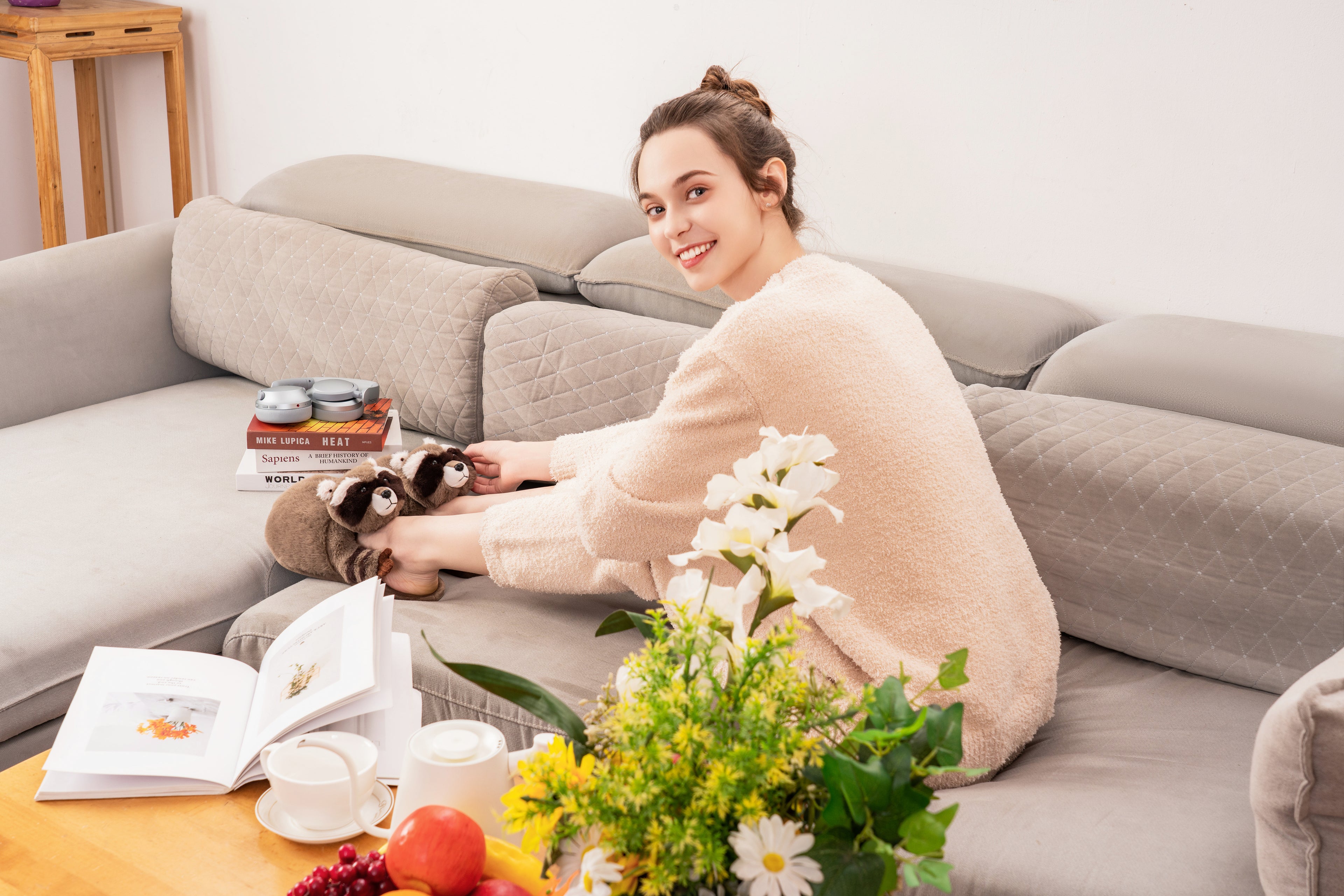 Home Plush Raccoon Slippers
