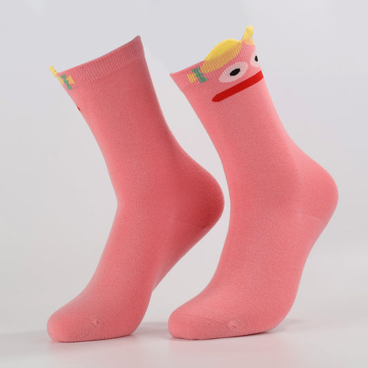 Pink Smiley Socks | Funny Crew Socks For Women